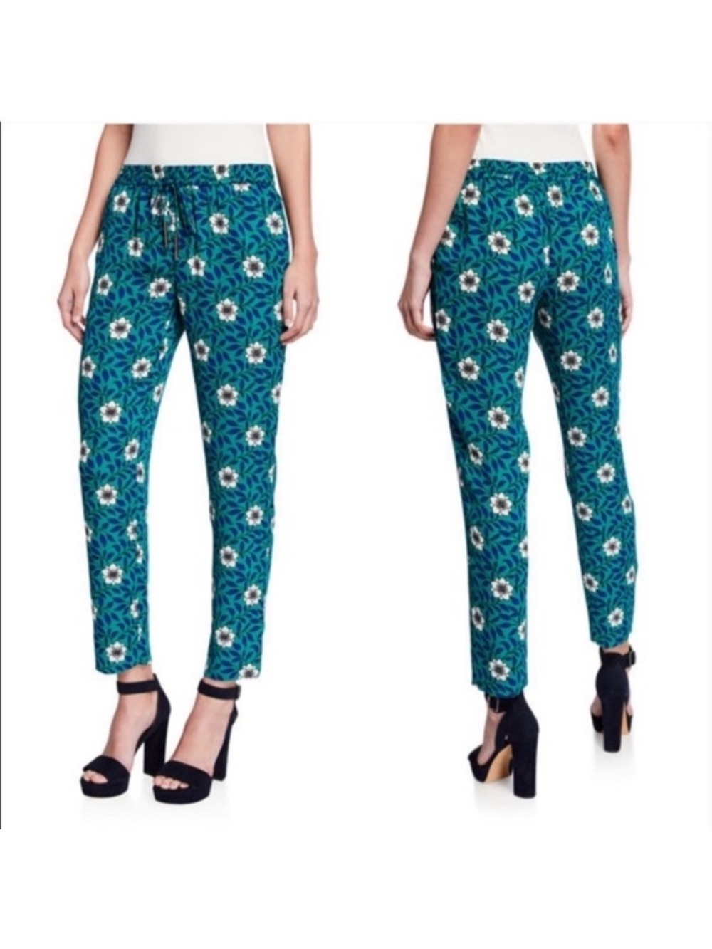 Dian Von Furstenberg Green/Blue Floral Lightweight High Rise Pants Size 6
